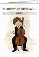 Young Cello Player Customizable Happy 11th Birthday Noah card