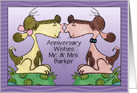 Happy Anniversary Smooching Hounds Couple Add Any Name Mr. Mrs. Barker card