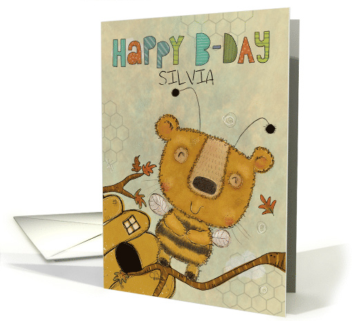 Customizable Happy Birthday Silvia Bee Bear in Tree card (1788468)
