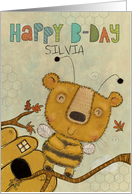 Customizable Happy Birthday Silvia Bee Bear in Tree card