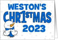 Customizable First Christmas 2023 Boy Weston Baby Snowman card