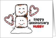 Customizable Happy Anniversary Husband Marshmallows Candy Cane Hearts card