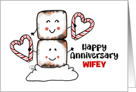 Customizable Happy Anniversary Wife Marshmallows Candy Cane Hearts card