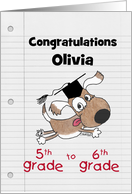 Personalized Congratulations on Graduating Fifth Grade Dog with Cap card