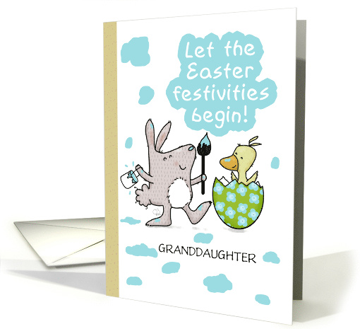 Customizable Happy Easter Granddaughter Bunny Paints Duck Egg card