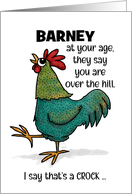 Customizable Name Barney Happy Birthday Rooster Crock of Doodle-Do card