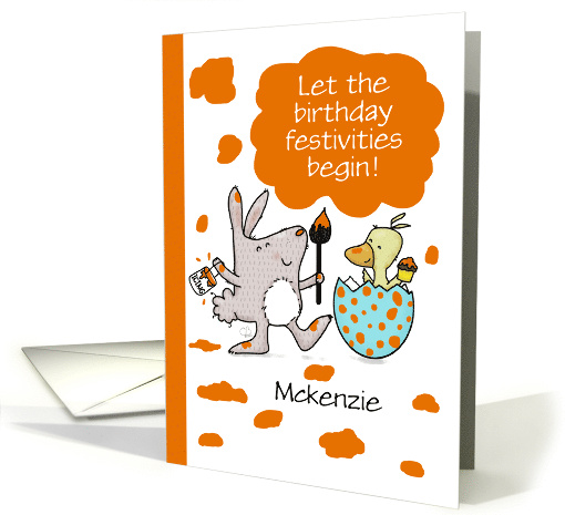 Customizable Happy Birthday Mckenzie Bunny Paints with Icing card