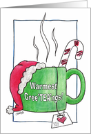 Warmest Greetings Teacup with Santa Hat Merry Christmas card