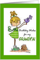 Little Girl with Bird-Birthday grandpa card