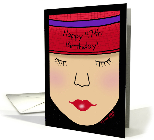 Lady in Red Hat- Pretty Face-Birthday 47th card (363240)