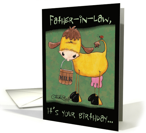 Father-In-Law's Birthday Milk Cow card (414218)