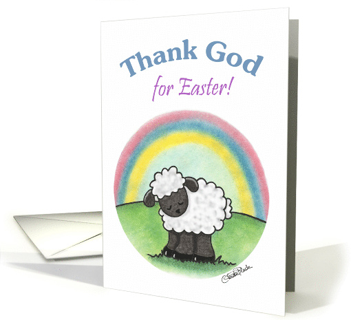 Sheep and Rainbow Thank God for Easter card (50245)