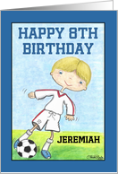 Boy’s 8th Birthday Customizable Name for Jeremiah Soccer Player card