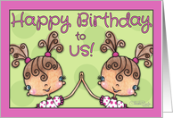 Happy Birthday For Twin Sister High Five Girls with Pigtails card