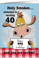 40th Birthday Invitation BBQ Cookout Holy Smokes Funny Cow card