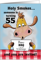 55th Birthday Invitation BBQ Cookout Holy Smokes Funny Cow card