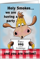 Party Invitation Having a BBQ Holy Smokes Funny Cow card