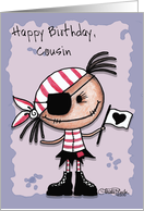 Happy Birthday Cousin-Primitive Pirate Rag Doll Girl card