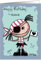 Happy Birthday Niece-Primitive Pirate Rag Doll Girl card