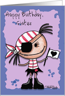 Happy Birthday Sister-Primitive Pirate Rag Doll Girl card