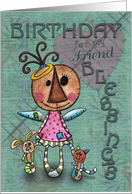 Primitive Angel and Animals- Birthday Blessings for Friend card