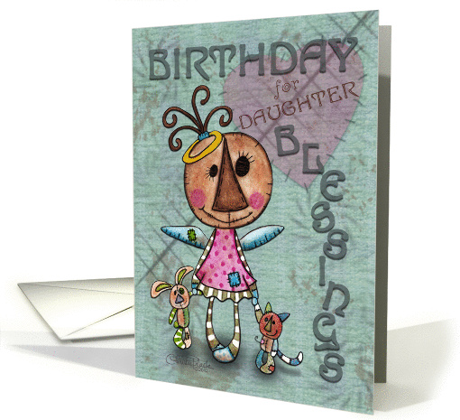 Primitive Angel and Animals- Birthday Blessings for Daughter card