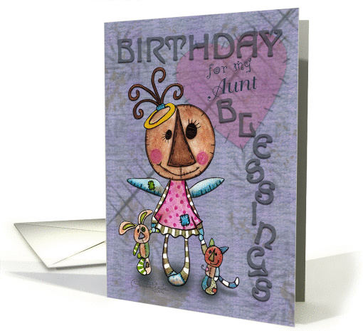 Primitive Angel and Animals- Birthday Blessings for Aunt card (668298)