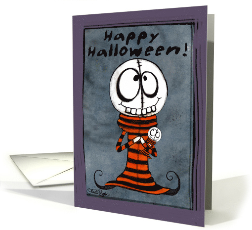 Happy Halloween Primitive Skull Boy card (673115)