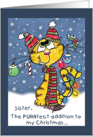 Merry Christmas for Sister Decorated Cat card