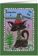 Christmas for Godparents Black Cat and Tree card