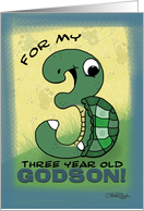 Happy Birthday 3 year old Godson- Number Three Shaped Turtle card