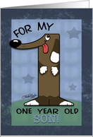 Happy Birthday 1 year old Son- Number One Shaped Dog card