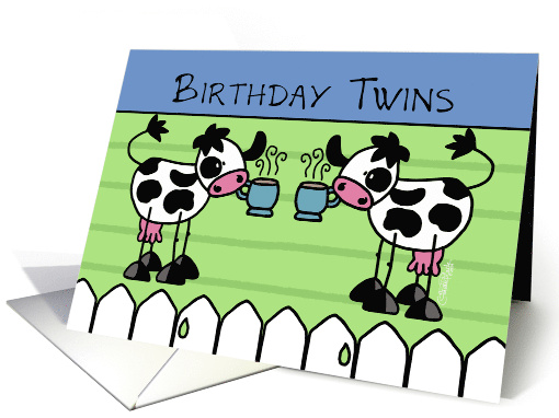 Happy Birthday to the Birthday Twins Coffee and Cream Cows card