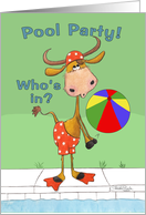 Pool Party Invitation Cow and Beach Ball card