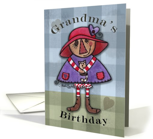 Grandma's Birthday- Primitive Raggedy Doll with Cat card (775705)