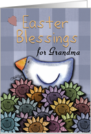 Easter Blessings for Grandma Primitive Chicken and Smiling Daisies card