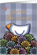 Easter Blessings Primitive Chicken and Smiling Daisies card