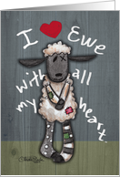 Happy Birthday to the one I Love Primitive Lamb I Love Ewe card