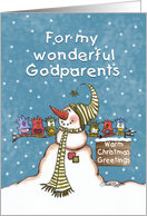 Warm Christmas Greetings for Godparents Snowman and Bird Friends card