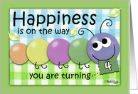 Birthday for Four Year Old- Colorful Happy Caterpillar card
