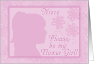 Please be my Flower Girl for niece-Pink Girl Silhouette card