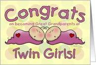 Congratulations Great Grandparents of Twin Girls Two Sleeping Babies card