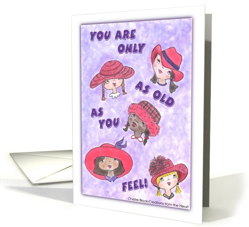 Young Ladies in Red Hat -Happy Birthday card (81968)