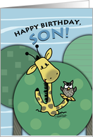 Birthday for Son- Giraffe and Owl Shout from the Treetops card