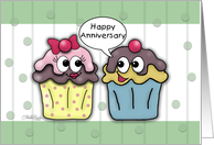 Happy Anniversary for Wife Cartoon Cupcakes card