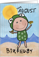 August Birthday-Birth Month Specific Birthday-Girl in Frog Suit card