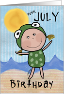 July Birthday-Birth Month Specific Birthday-Girl in Frog Suit card