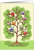 April Birthday-Owls in Tree card