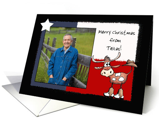 Merry Christmas Customizable Photo Texas Flag and Longhorn card