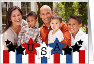 4th of July Celebration Customizable Photo Card Red White Blue Stars card